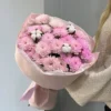 Букет из 5 нежно-розовых хризантем с хлопком